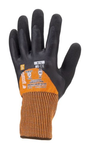 COVERGUARD 1CUXD0 EUROCUT L400 ökölcsontig mártott latex vágásbiztos kesztyű (fekete/narancs, 8) 8
