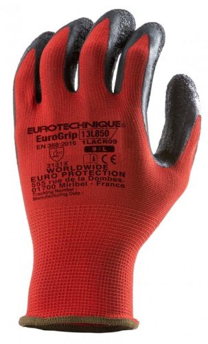 COVERGUARD 1LACR Eurogrip 13l850 tenyerén latex mártott piros védőkesztyű 6