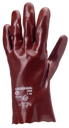 euro-protection 3509-10 mártott pvc sav, lúg és olajálló kesztyű bordás 10