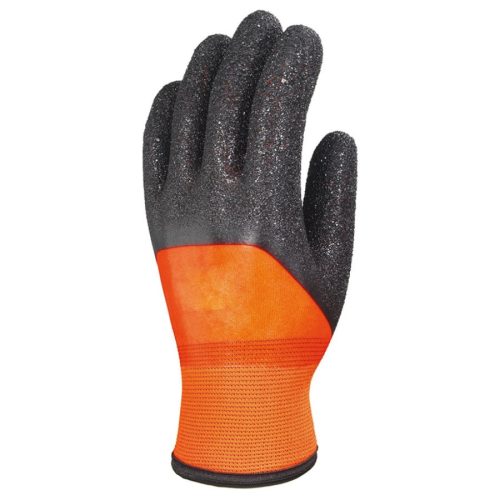 Mártott téli fekete/narancs érdes pvc kesztyű