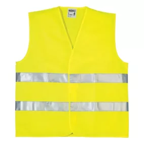 A jól szellőző, poliészter alapanyagú Fluo jól láthatósági mellény kivitelezése és szabása praktikus, hogy minden időjárás esetében kényelmesen hordható legyen a ruházat felett.