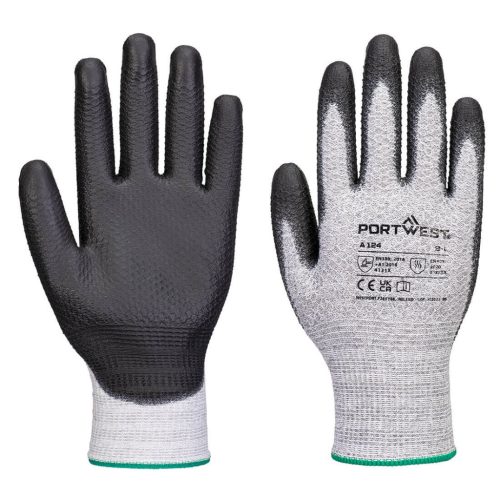 Portwest A124 Grip 13 PVC pöttyös érintőképernyős kesztyű (12 pár) (szürke/fekete, XS) XS