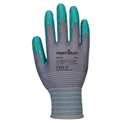 Portwest A313 Grip 15 érdesített nitril kesztyű (12 pár) (szürke/zöld, XXL) XXL