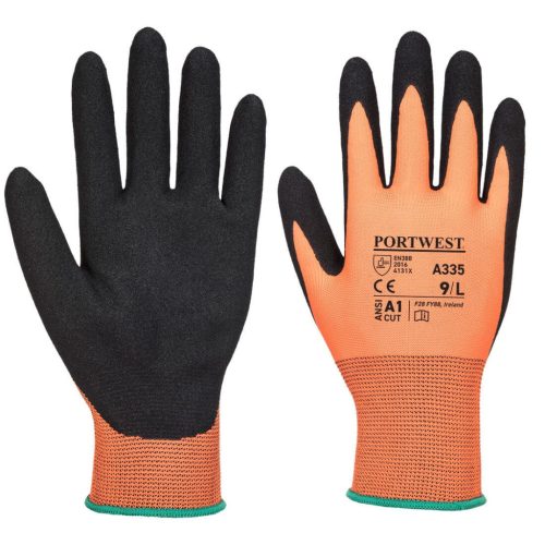 Portwest A335 A335 Dermi-Grip NPR15 Nitrile Sandy kesztyű (narancs/fekete, XS) XS