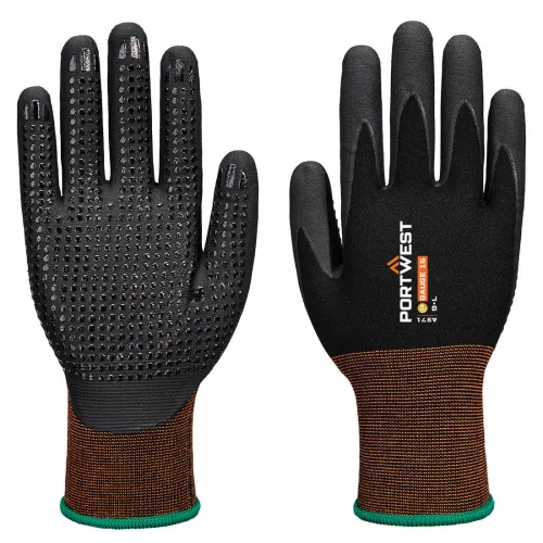 Portwest GP Grip 15 Nitril Mikrohabos pöttyözött kesztyű M Fekete
