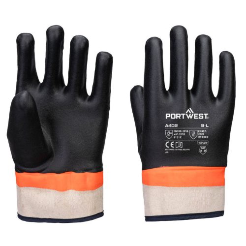 Portwest Grip PVC Sandy Double Dipped Glove M Fekete/Narancssárga
