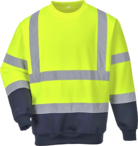 portwest b306 kéttónusú jól láthatósági pulóver s sárga tengerészkék