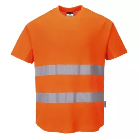 A Portwest hálós póló narancs és sárga jólláthatósági színekben kapható, és fényvisszaverő reflexcsíkkal ellátott munkavédelmi öltözék.