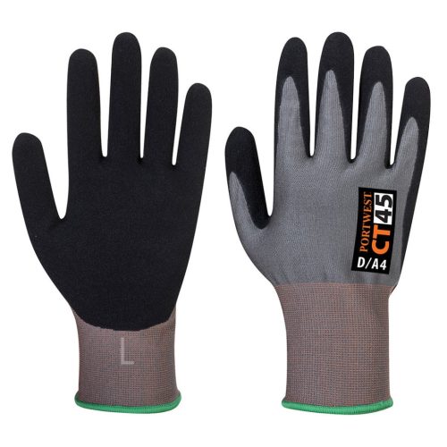 Portwest CT45 CT300 HR18 Nitrile Foam Cut kesztyű (szürke/fekete, L) L