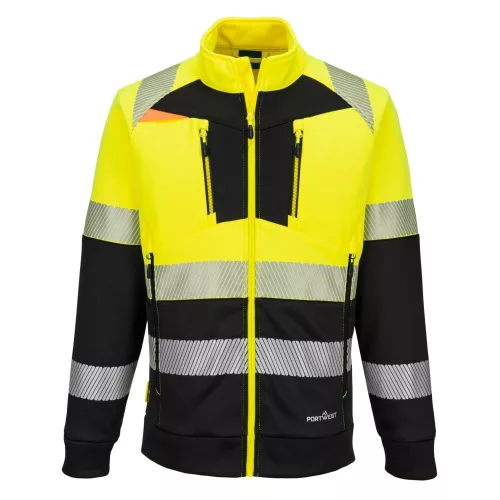 Portwest DX4 Hi-Vis 1. osztályú tölcsér nyakú cipzáras pulóver 6XL Sárga/Fekete