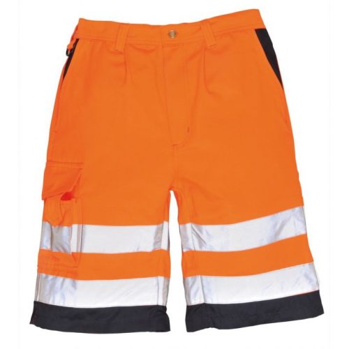 A két színvariációban is elérhető Portwest jólláthatósági rövidnadrág gumírozott dereke kényelmes, szabad mozgást biztosít.
