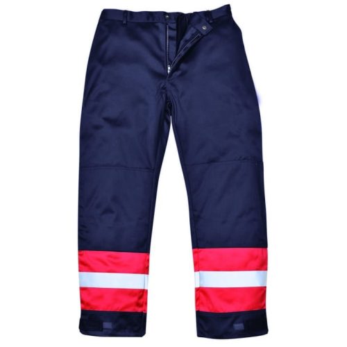 A Portwest lángálló, antisztatikus kéttónusú munkavédlemi nadrág kék színben, S-től 4XL méretig rendelhető modell, az FR55-ös kéttónusú kabáttal szettben hordható.