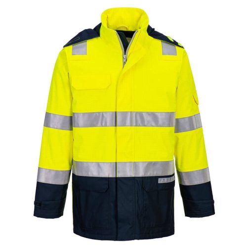 portwest fr605 bizflame rain hi-vis light arc lángálló kabát s sárga navy