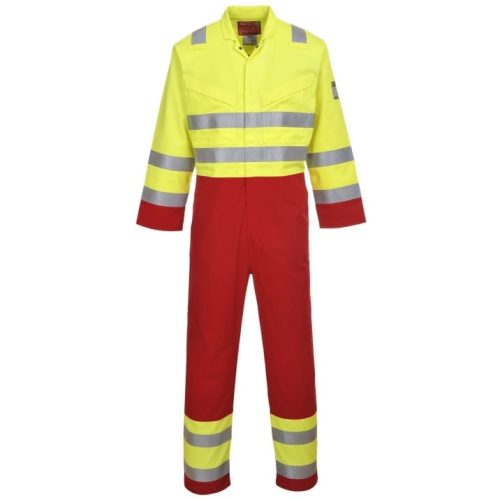 A Portwest Bizflame Sevices munkavédelmi overál fényvisszaverő reflexcsíkkal is ellátott, lángálló modell.