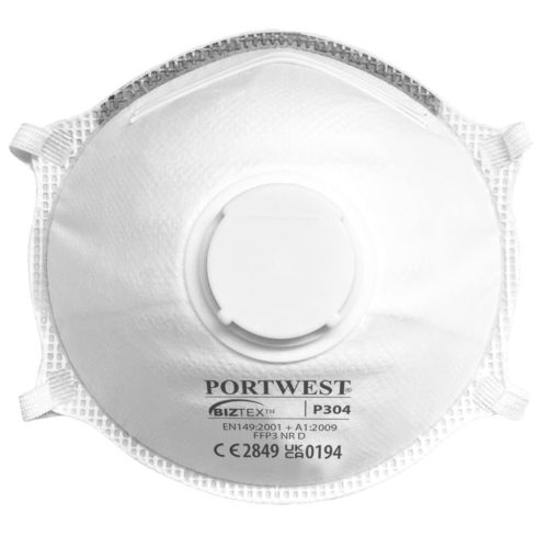 Portwest P304 FFP3 szelepes Dolomite Light Cup légzésvédő maszk Fehér
