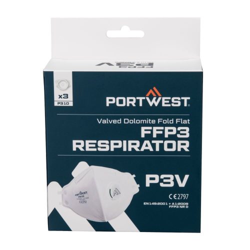 Portwest P310 FFP3 szelepes Dolomite félbehajtható légzésvédő maszk (pk3) Fehér 
