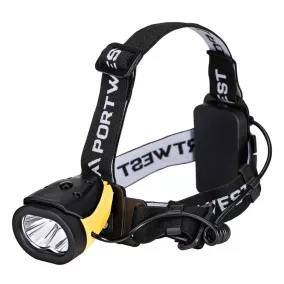 A Portwest PW Dual Powered fejlámpa strapabíró gumibevonattal rendelkező munkavédelmi kiegészítő, 3db AAA elemmel működik, a fényintenzitása változtatható.