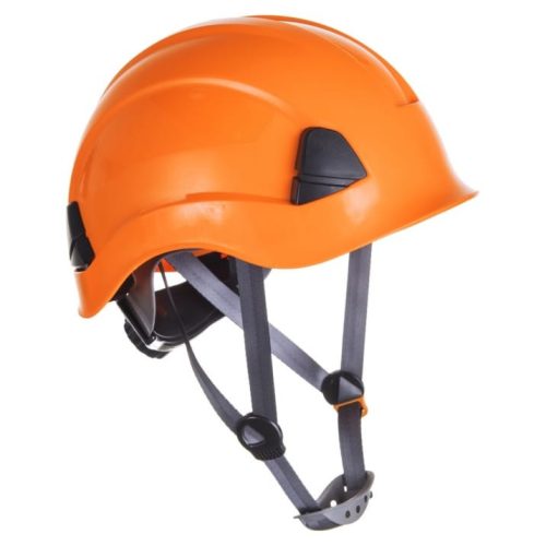 A Portwest Height Endurance munkavédelmi sisak 4 ponton rögzíthető, puha gumírozott állszíjjal teszi komfortosabbá a fej védelmét szem előtt tartó munkavégzést.