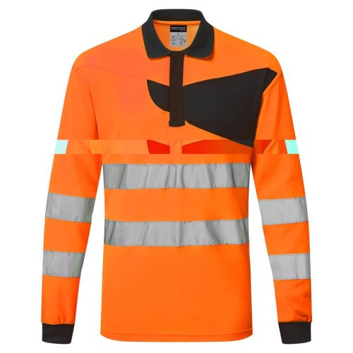 portwest pw220 pw2 hi-vis hosszú ujjú pólóing s narancs fekete