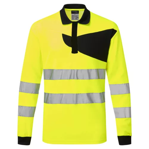 portwest pw220 pw2 hi-vis hosszú ujjú pólóing s sárga fekete
