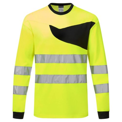 portwest pw221 pw2 hi-vis hosszú ujjú póló s sárga fekete