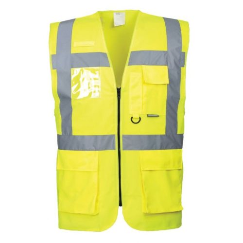 A Portwest Jólláthatósági vezetői mellény mobiltartó zsebbel és szerszámtartó D-gyűrűvel ellátott kivitelezésben kerül forgalomba.