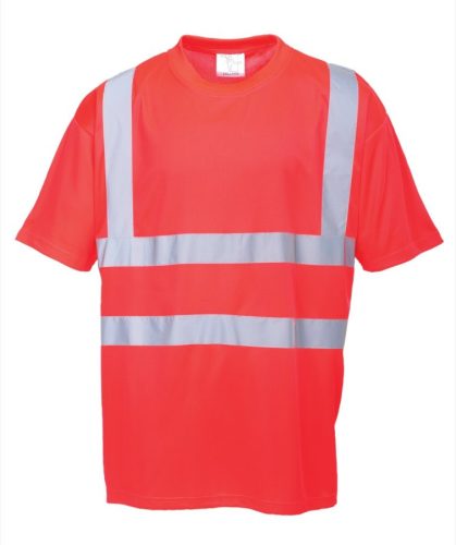 A Portwest Jólláthatósági póló nagyszerű támogatója a nyári sportoknak, túráknak, kirándulásoknak, zöld háttér előtt kiváló kontrasztot ad.