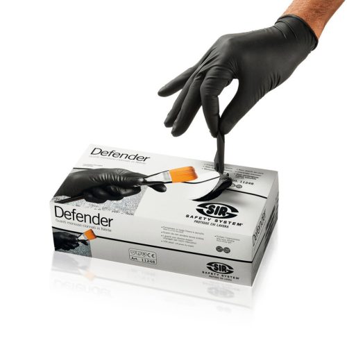 SIR SAFETY SSY-MA2111Z9 Defender, nitril egyszerhasználatos kesztyű - 100db/doboz (fekete, 8/M) 8/M