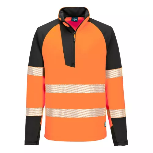 Portwest T172 PW3 Hi-Vis 1/4 cipzáras hosszú ujjú póló Narancs/Fekete L