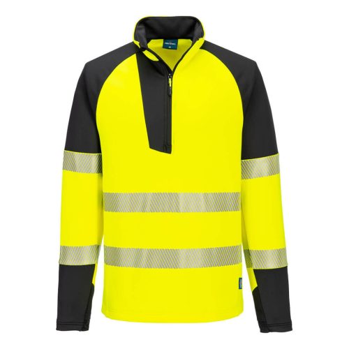 Portwest T172 PW3 Hi-Vis 1/4 cipzáras hosszú ujjú póló Sárga/Fekete S