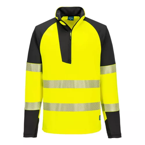 Portwest T172 PW3 Hi-Vis 1/4 cipzáras hosszú ujjú póló Sárga/Fekete 3XL