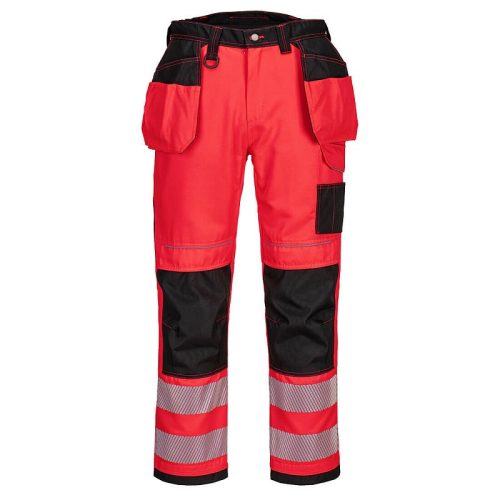 portwest t501 pw3 hi-vis holster nadrág piros fekete