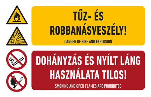 AFV TUT024001 Tűz- és robbanásveszély! dohányzás és nyílt láng használata tilos! PVC 1 mm 250 x 160 mm
