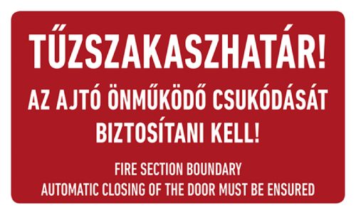 AFV TUT051001 Tűzszakasz-határ! az ajtó önműködő csukódását biztosítani kell! Utánvilágító öntapadó 160 x 100 mm