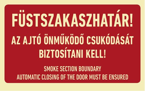 AFV TUT052001 Füstszakaszhatár! az ajtó önműködő csukódását biztosítani kell! Utánvilágító öntapadó 160 x 100 mm