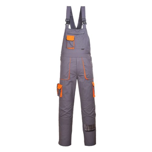 Az UV-sugárzást blokkoló, kantáros Portwest Texo kétszínű mellesnadrág modell hét különböző színvariációban, XS-től 4XL méretig rendelhető.