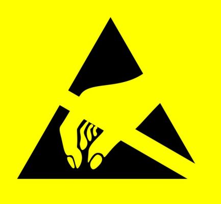 Az elektrosztatikus kisülésre érzékeny anyagok, eszközök, készülékeket a csomagolás során el kell látni az ESD figyelmeztető logóval, mely nemzetközi szimbólumként szolgáló, egyezményes jel.